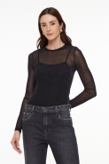 BLUSA DE TULE COM BRILHO DECOTE REDONDO