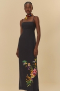VESTIDO LONGO PASSARO EM FLOR LOCALIZADO