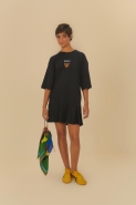 VESTIDO CURTO PREGAS PREGAS BORDADO PRETO
