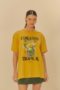 TSHIRT MEDIA CORAZON TROPICAL AMARELO