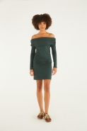 VESTIDO CURTO OMBRO A OMBRO FRANZIDO VERDE