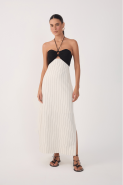 VESTIDO MIDI LISTRAS ARGOLA BUSTO PRETO/OFF WHITE
