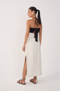 VESTIDO MIDI LISTRAS ARGOLA BUSTO PRETO/OFF WHITE