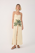 VESTIDO MIDI LINHO ESTAMPA TROPICANA
