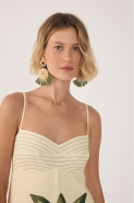VESTIDO MIDI LINHO ESTAMPA TROPICANA