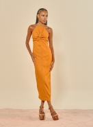 VESTIDO LINHO COM BORDADO MANUAL MARROM INCEPTION