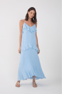 VESTIDO LONGO LUREX BABADOS AZUL POESIA