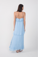VESTIDO LONGO LUREX BABADOS AZUL POESIA
