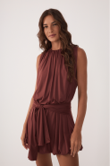 VESTIDO BASICO BALONE COM FAIXA MARROM CEDRO