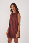 VESTIDO BASICO BALONE COM FAIXA MARROM CEDRO