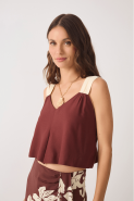 BLUSA LINHO ALCA FRANZIDA MARROM TERRA