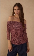 BLUSA OMBRO A OMBRO TULE ESTAMPA FELINA 