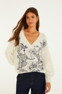 PULL TRICOT BORDADO DELICADEZA AZUL