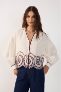 CAMISA ALGODAO BORDADO BARRADO OFF WHITE