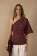 BLUSA OMBRO SO MALHA ALFAIATARIA MARROM TERRA