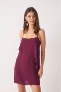 VESTIDO CURTO CREPE SOBREPOSICAO VINHO OUTONO