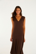 VESTIDO AMPLO MIDI MARROM