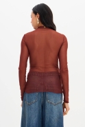 BLUSA COM PREGAS TULE MANGA LONGA MARROM