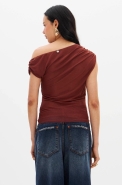 BLUSA TULE SEM MANGA ASSIMETRICA