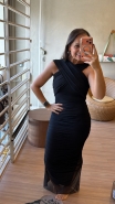 VESTIDO LONGO COM FRANZIDOS PRETO