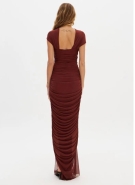 VESTIDO LONGO COM FRANZIDOS MARROM