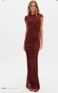 VESTIDO LONGO COM FRANZIDOS MARROM