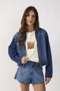 JAQUETA JEANS PESPONTOS ZIPER JEANS